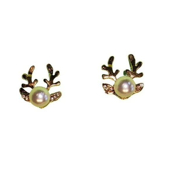 Christmas Pearl Deer Earrings For Women - Picture 3 of 5
